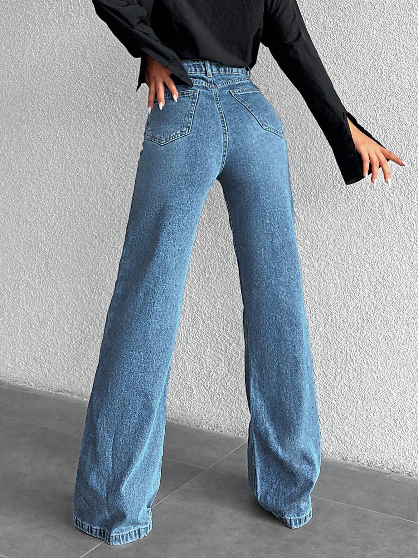 Women’s Washed High Waist Wide Leg Jeans – Casual Loose Fit Denim Pants