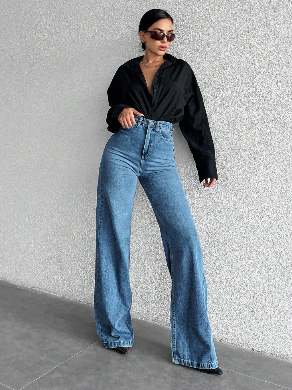 Women’s Washed High Waist Wide Leg Jeans – Casual Loose Fit Denim Pants