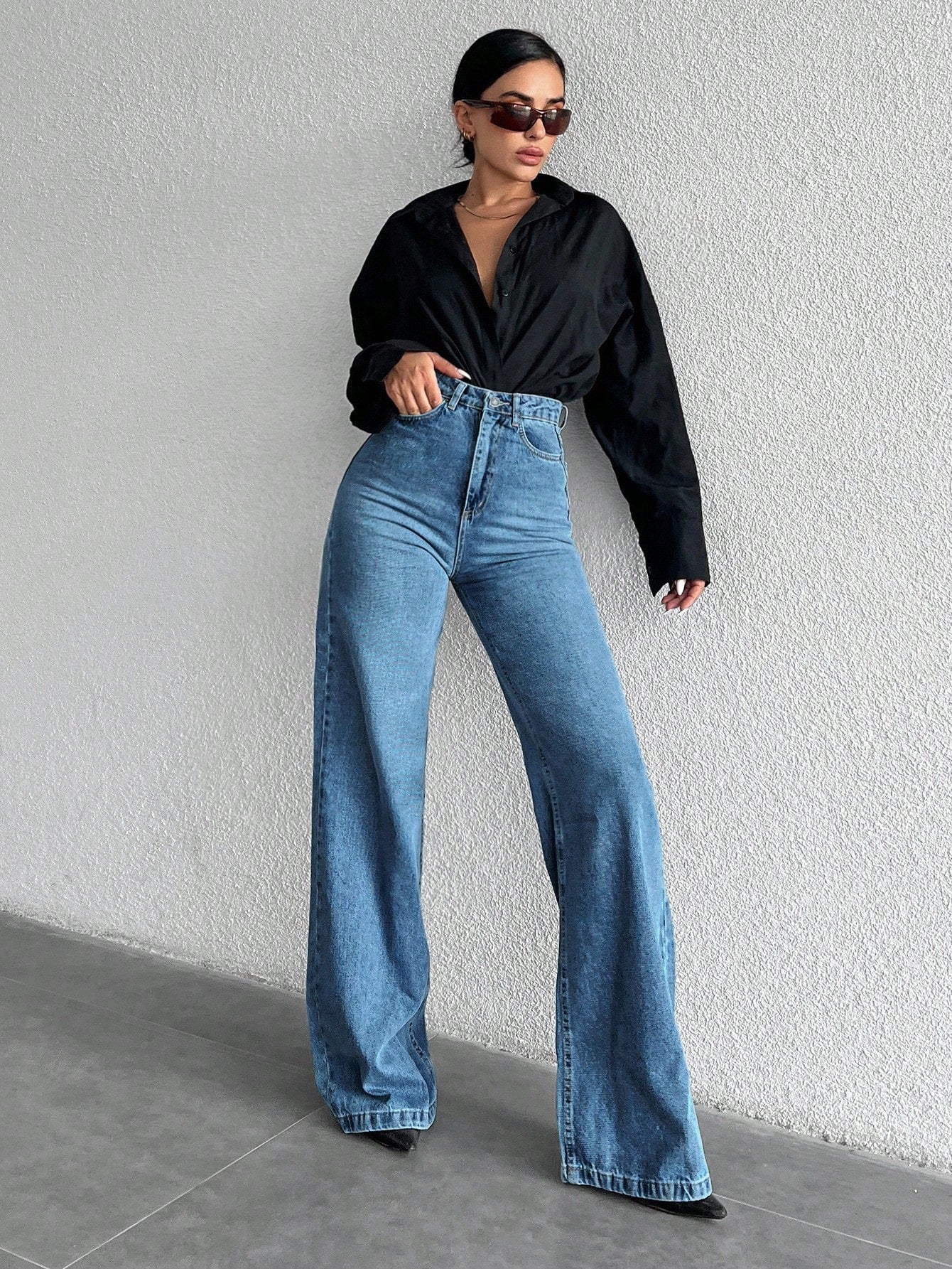 Women’s Washed High Waist Wide Leg Jeans – Casual Loose Fit Denim Pants