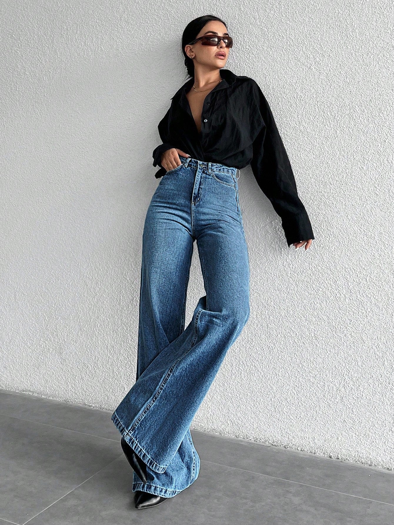 Women’s Washed High Waist Wide Leg Jeans – Casual Loose Fit Denim Pants