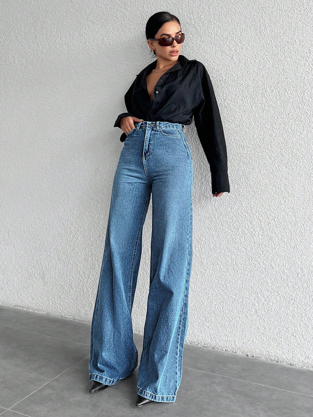 Women’s Washed High Waist Wide Leg Jeans – Casual Loose Fit Denim Pants
