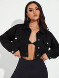 Women’s Cropped Denim Jacket – Drop Shoulder Long Sleeve Casual Jean Jacket for Spring & Autumn