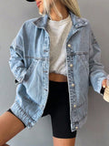 Women’s Oversized Denim Jacket – Drop Shoulder Long Sleeve Button-Up Casual Loose Fit Jean Jacket