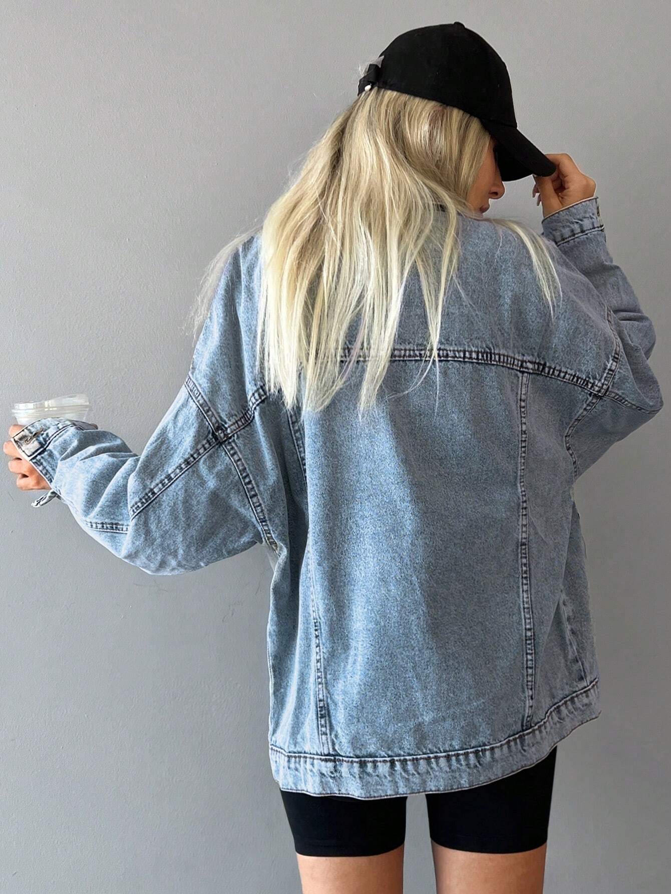 Women’s Oversized Denim Jacket – Drop Shoulder Long Sleeve Button-Up Casual Loose Fit Jean Jacket