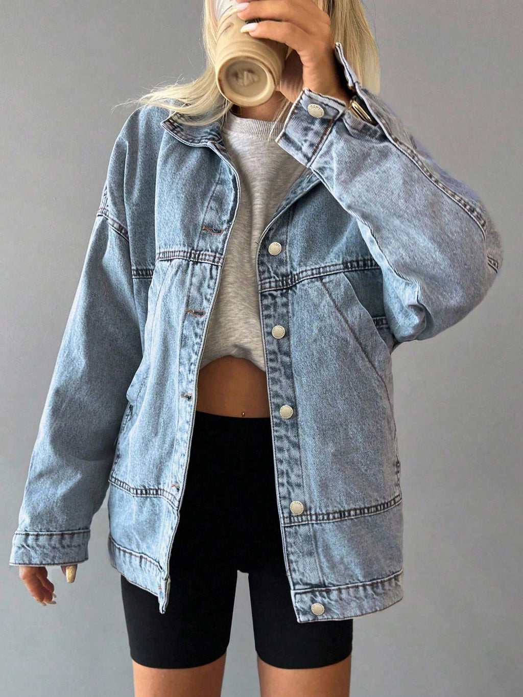 Women’s Oversized Denim Jacket – Drop Shoulder Long Sleeve Button-Up Casual Loose Fit Jean Jacket
