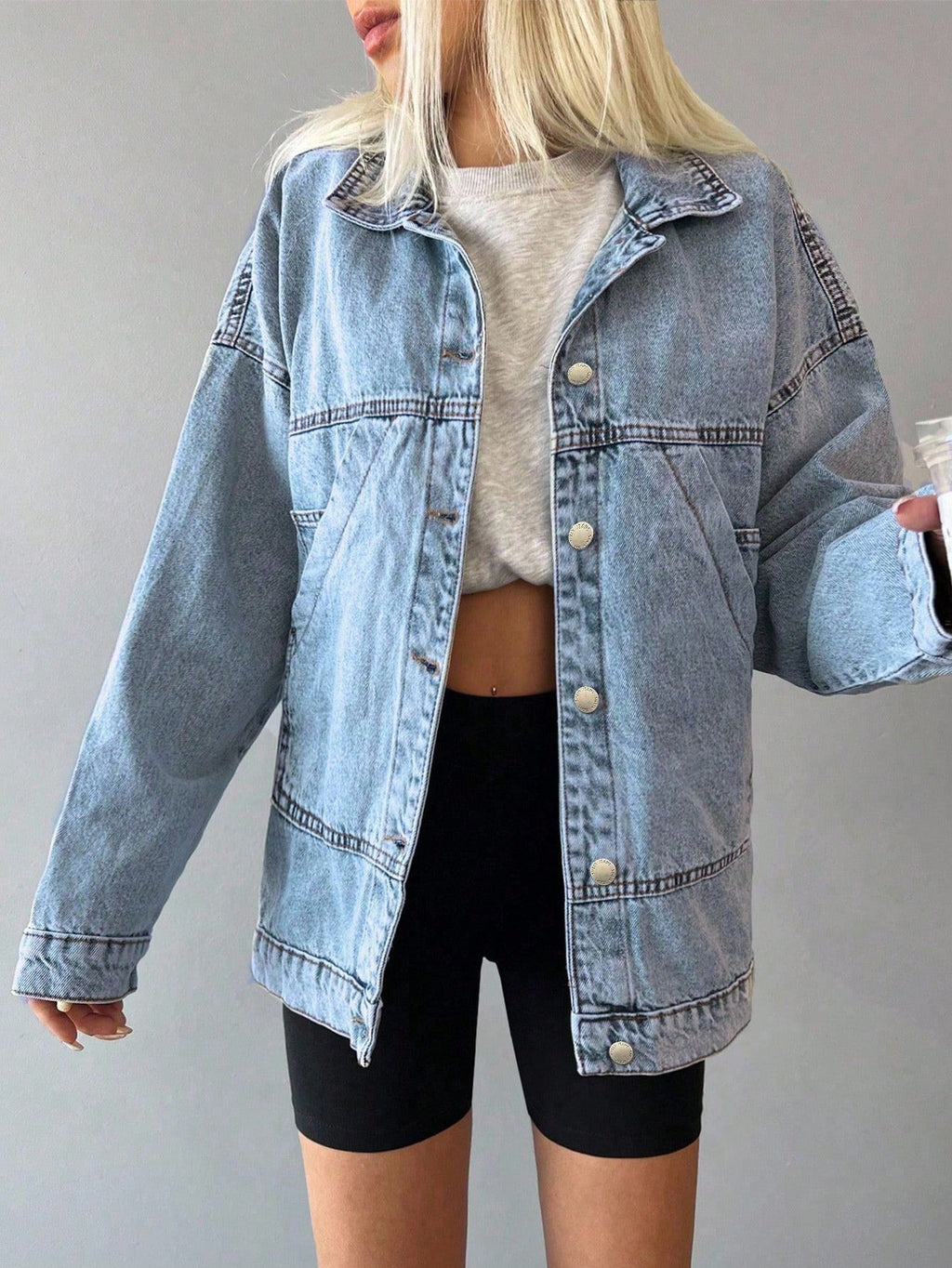 Women’s Oversized Denim Jacket – Drop Shoulder Long Sleeve Button-Up Casual Loose Fit Jean Jacket