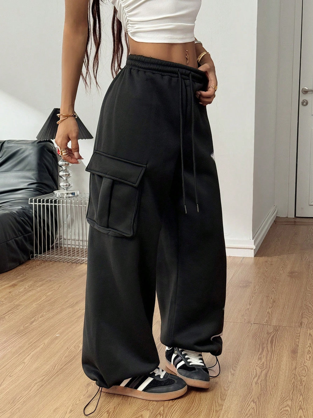 Women’s Star Pattern Fleece-Lined Sweater Pants – Baggy Wide Leg Winter Casual Lounge Trousers
