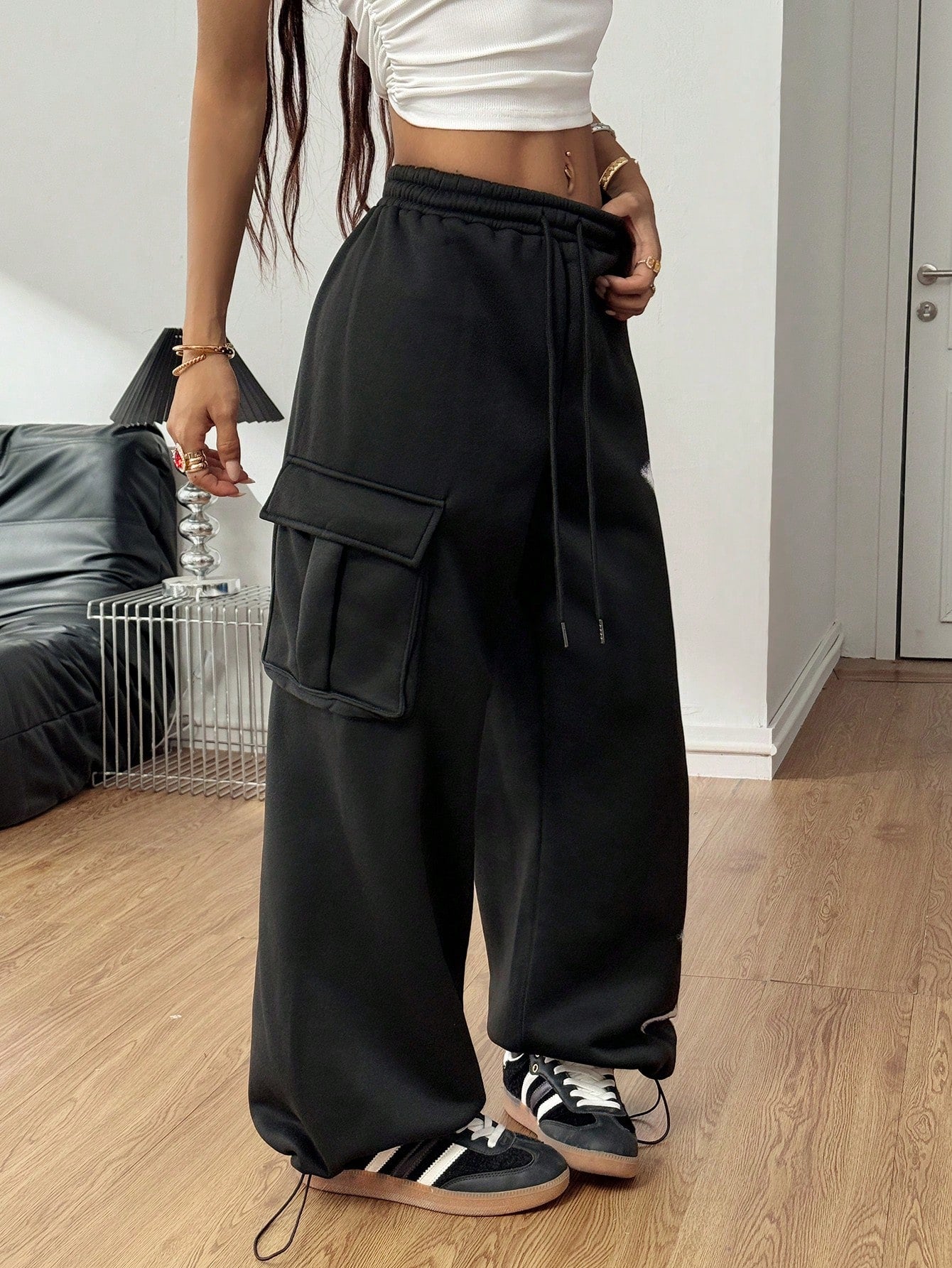 Women’s Star Pattern Fleece-Lined Sweater Pants – Baggy Wide Leg Winter Casual Lounge Trousers