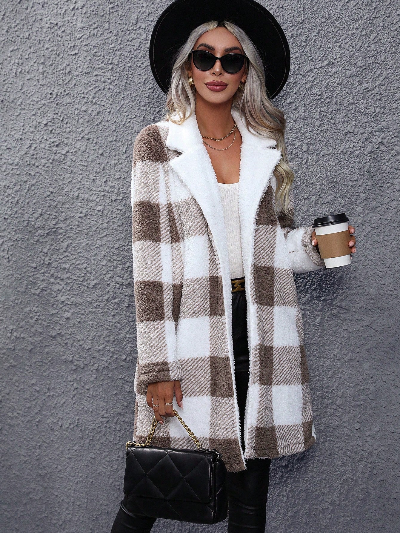 Women’s Plaid Warm Jacket – Fashionable Casual Autumn/Winter Long Sleeve Coat