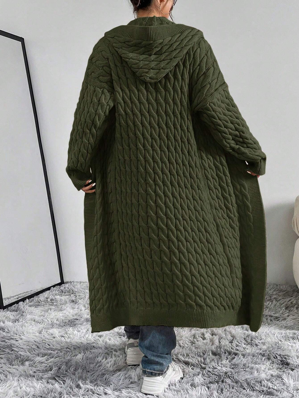 Women’s Cable Knit Cardigan – Solid Color Casual Button-Up Sweater for Autumn