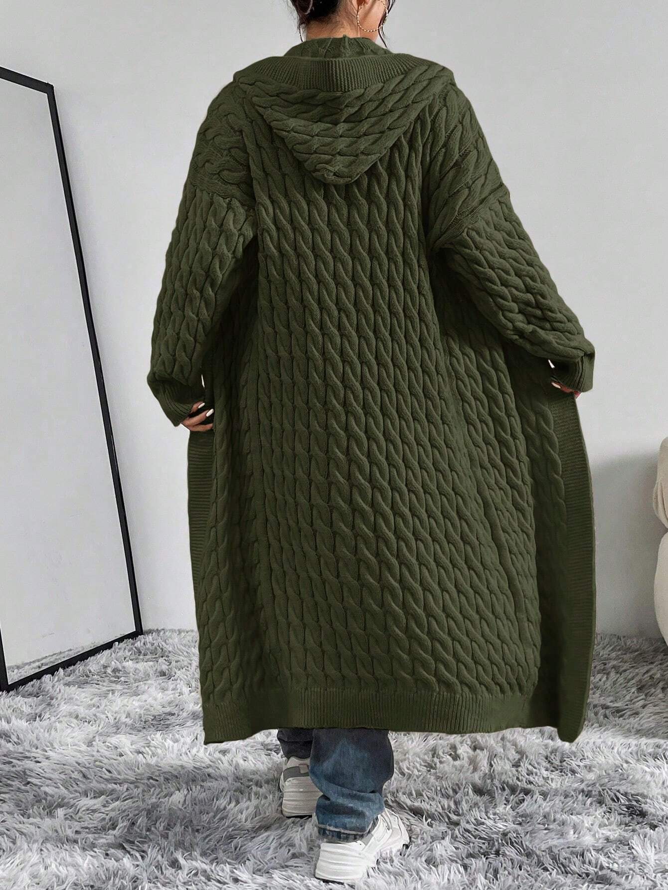 Women’s Cable Knit Cardigan – Solid Color Casual Button-Up Sweater for Autumn