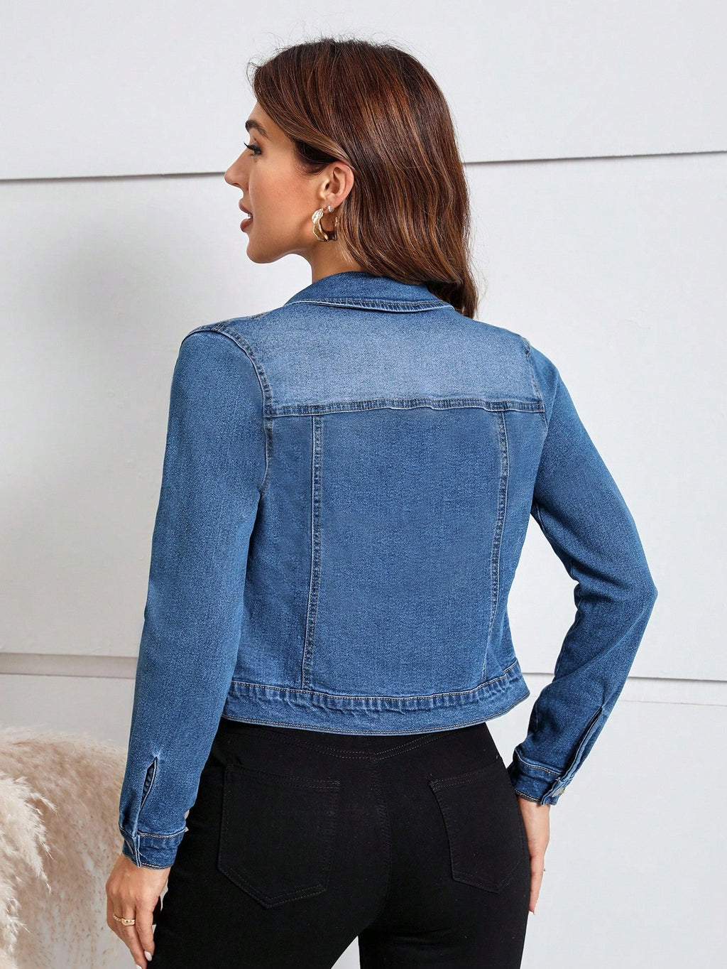 Women’s Long Sleeve Denim Jacket – Front Button Pocket Casual Jean Jacket