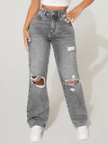 Women’s High Waisted Distressed Straight Leg Jeans – Loose Fit Casual Denim with Pockets