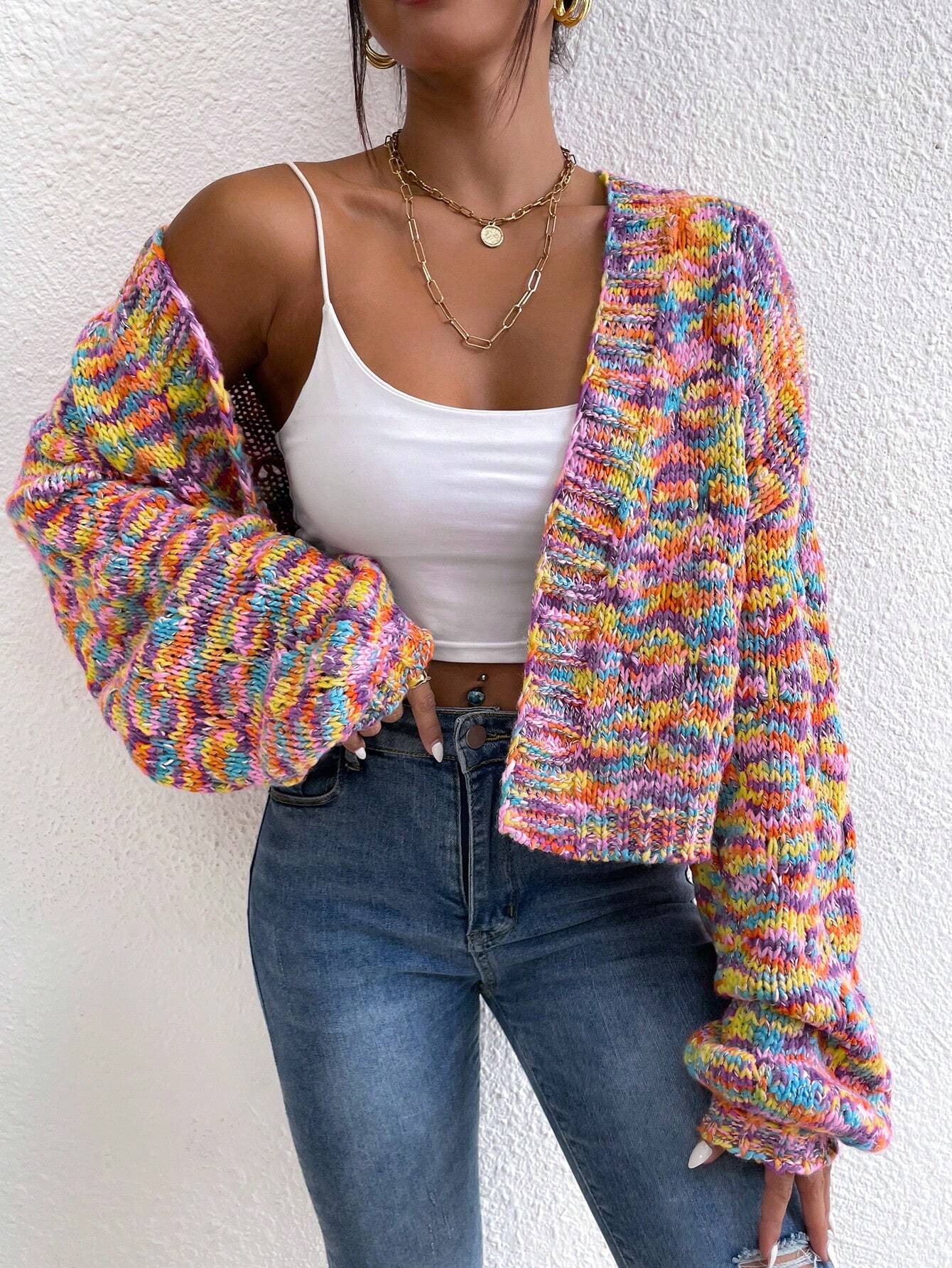 Women’s Allover Print Cardigan – Loose Fit Dropped Shoulder Long Sleeve Casual Vacation & Party Knitwear