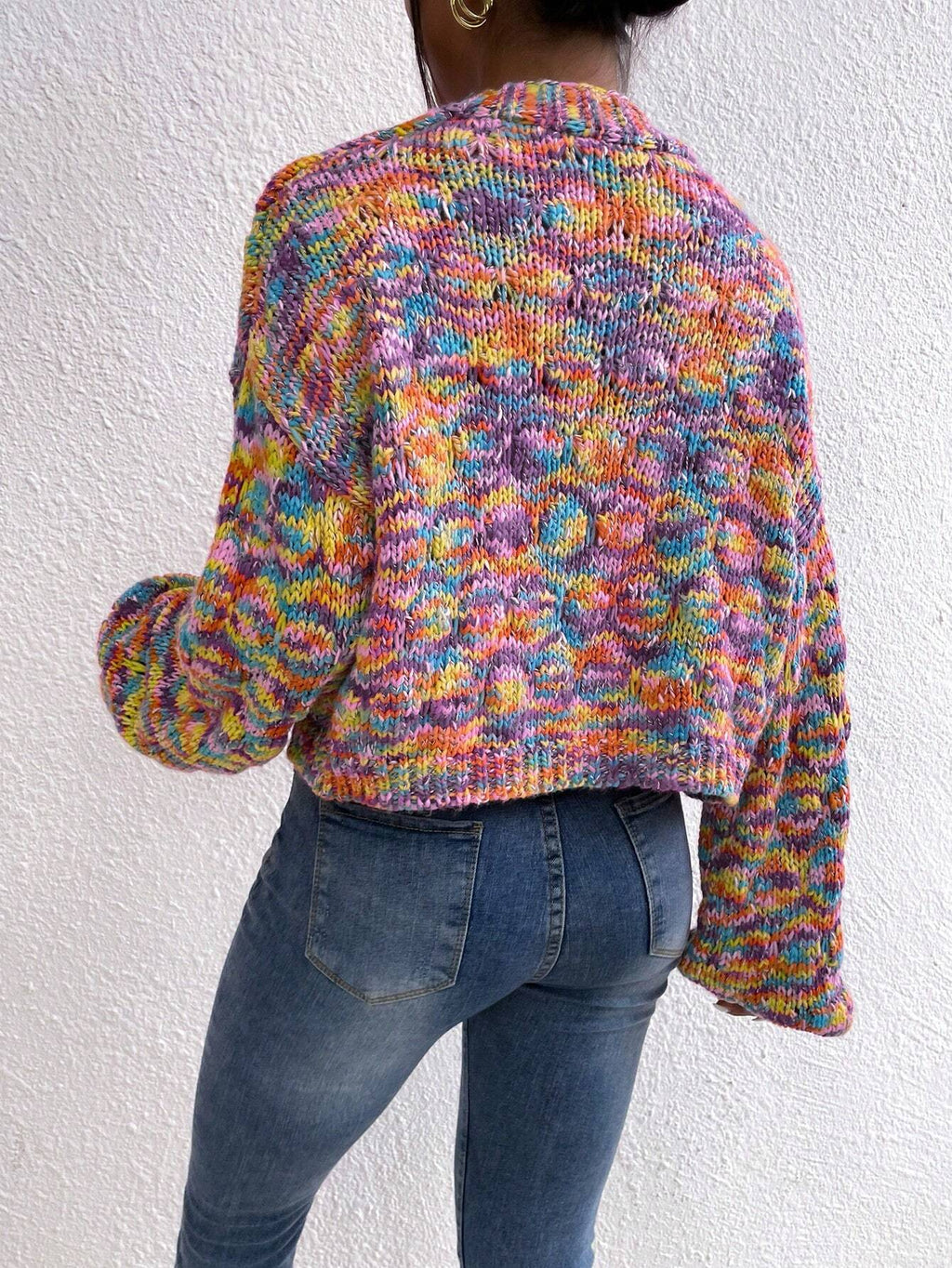 Women’s Allover Print Cardigan – Loose Fit Dropped Shoulder Long Sleeve Casual Vacation & Party Knitwear