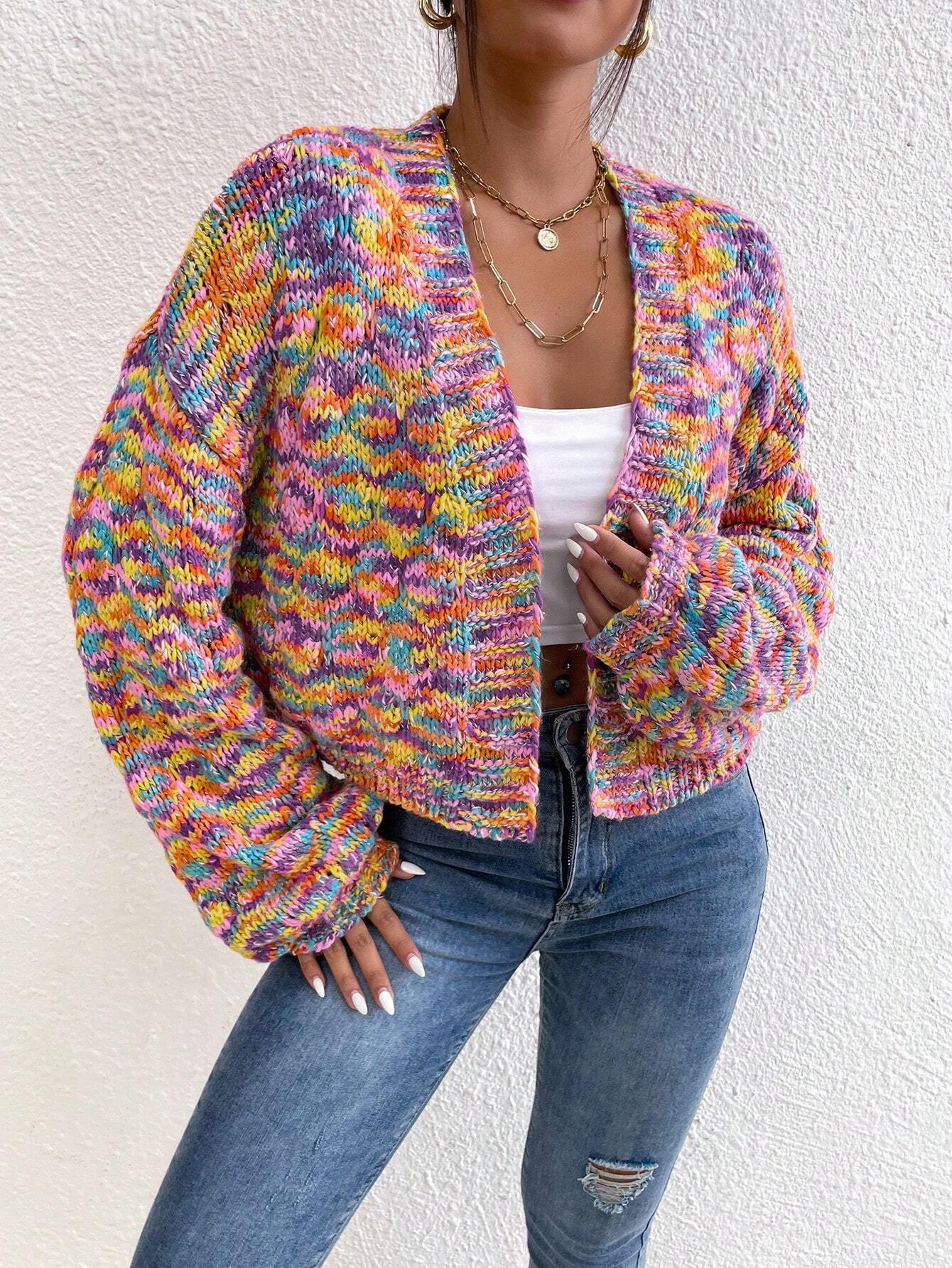 Women’s Allover Print Cardigan – Loose Fit Dropped Shoulder Long Sleeve Casual Vacation & Party Knitwear