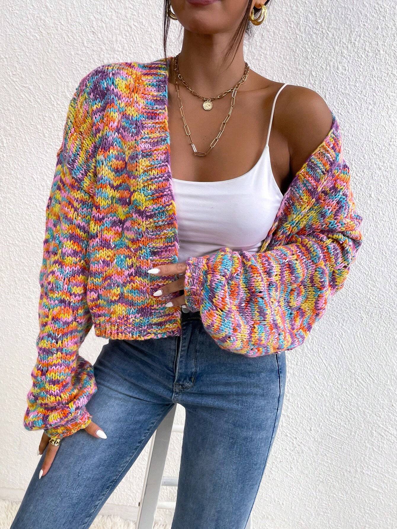 Women’s Allover Print Cardigan – Loose Fit Dropped Shoulder Long Sleeve Casual Vacation & Party Knitwear
