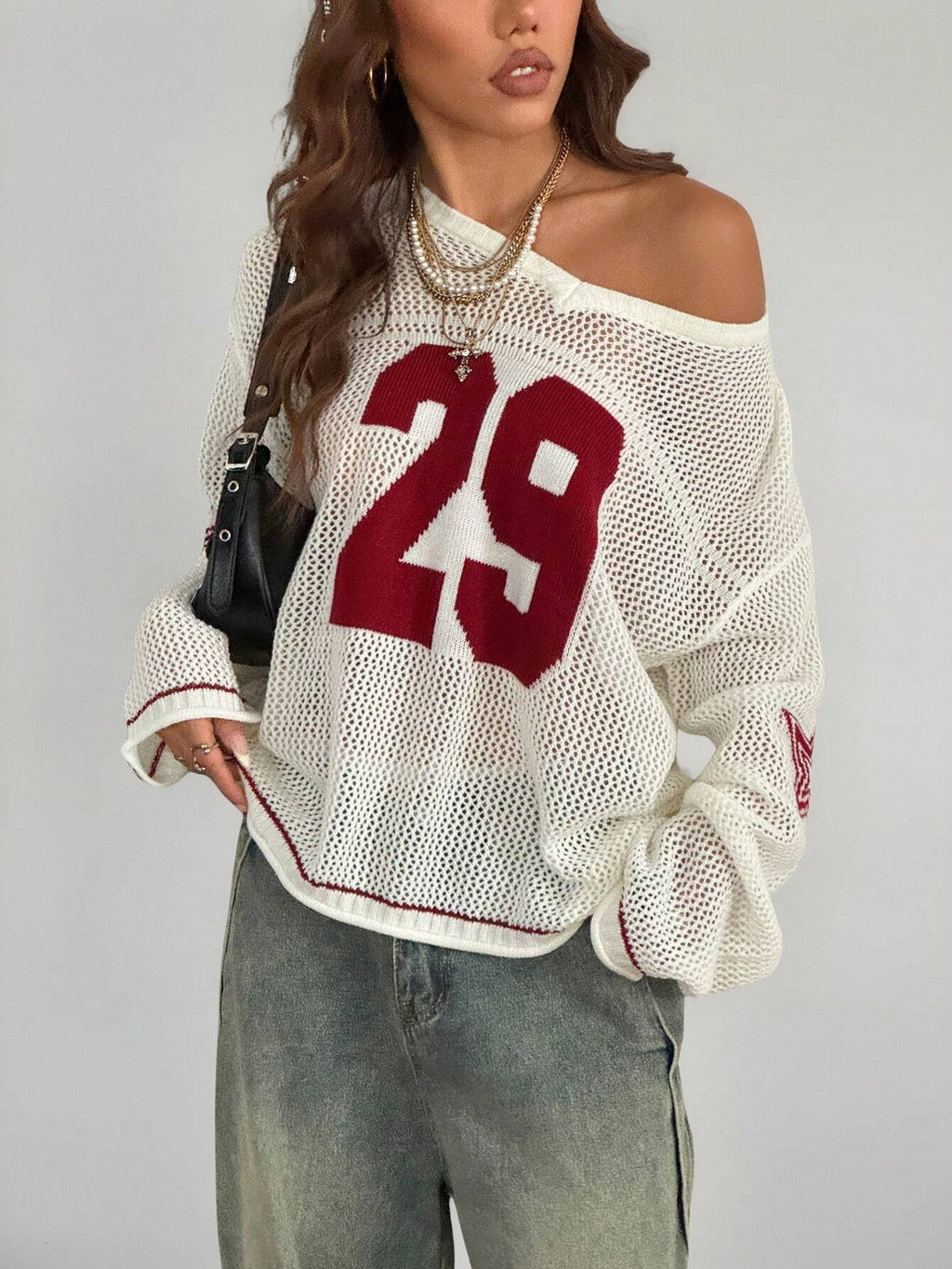 Unisex Couple Oversized Knit Jersey Sweater – Striped Number Print Cover-Up Pullover for Valentine’s & New Year