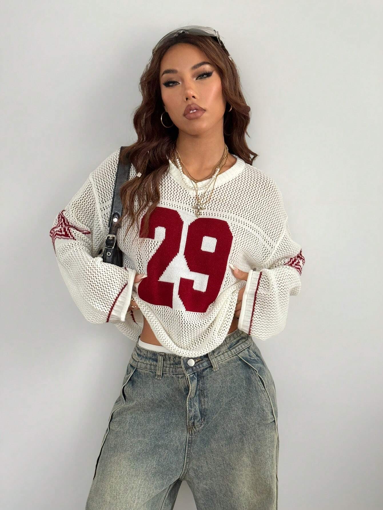 Unisex Couple Oversized Knit Jersey Sweater – Striped Number Print Cover-Up Pullover for Valentine’s & New Year