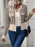 Women’s Plaid Button-Front Cardigan – Fold-Over Detail Long Sleeve Casual Knit Top