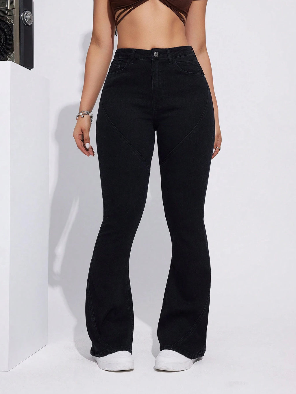 Women’s Black Skinny Flare Jeans – High Waist Stretch Casual Bell Bottom Denim Pants