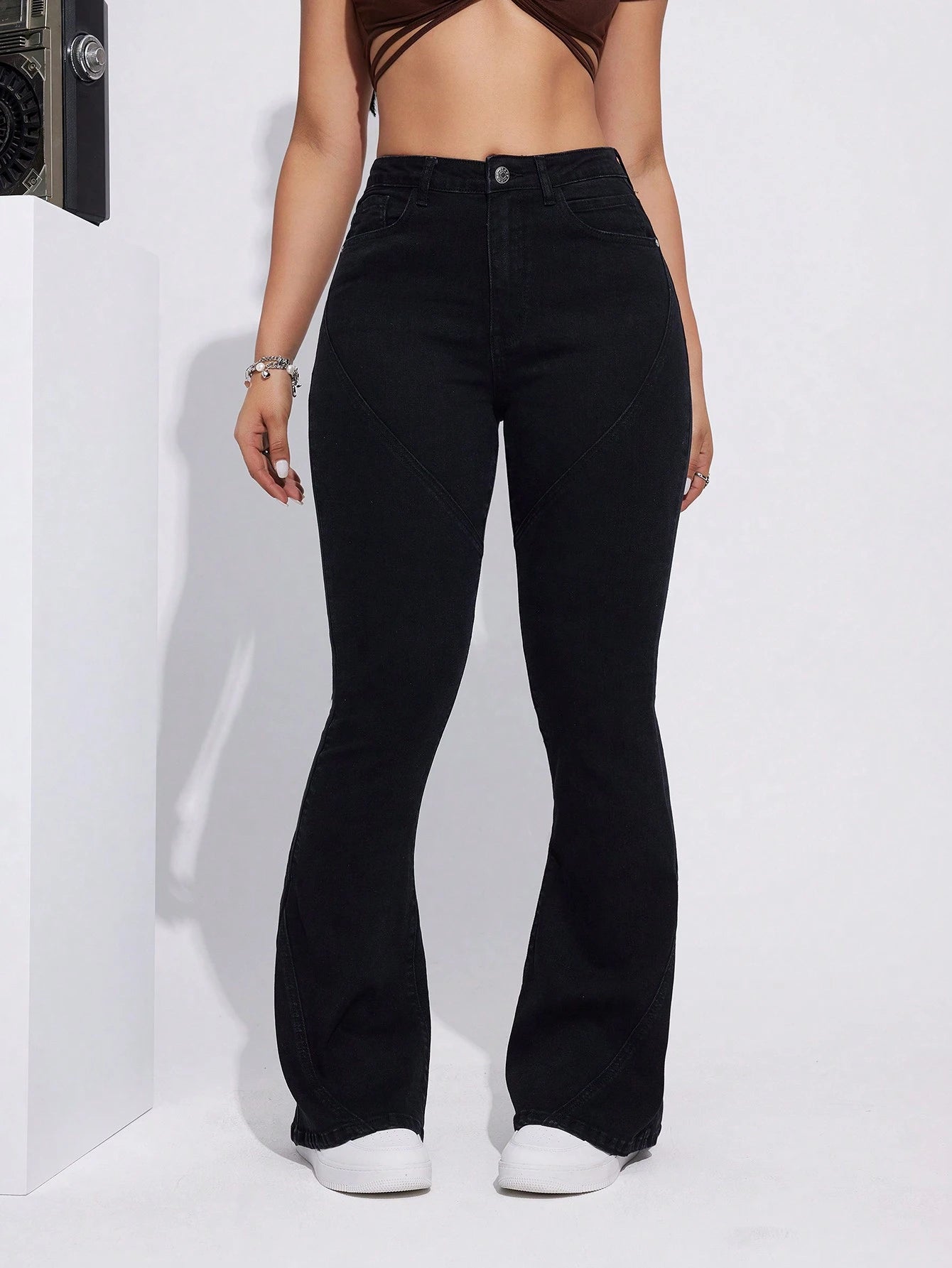 Women’s Black Skinny Flare Jeans – High Waist Stretch Casual Bell Bottom Denim Pants