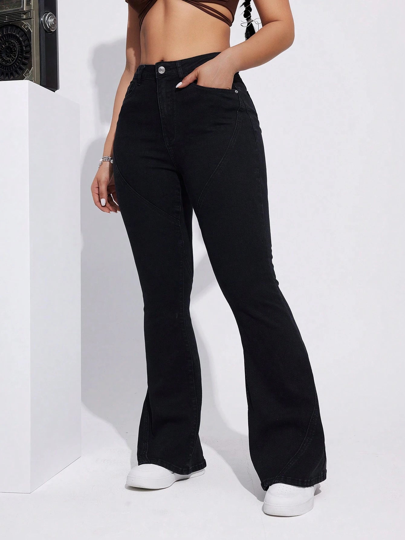 Women’s Black Skinny Flare Jeans – High Waist Stretch Casual Bell Bottom Denim Pants