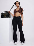 Women’s Black Skinny Flare Jeans – High Waist Stretch Casual Bell Bottom Denim Pants