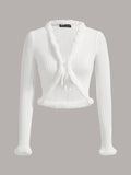 Women’s Fringe Ribbed Cardigan – Solid Color Long Sleeve Casual Knit Sweater