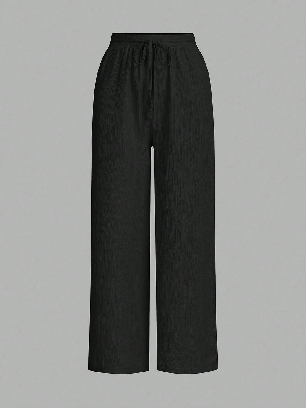 Women’s Solid Color Front Tie Wide Leg Pants – Minimalist High Waist Casual Loose Fit Trousers