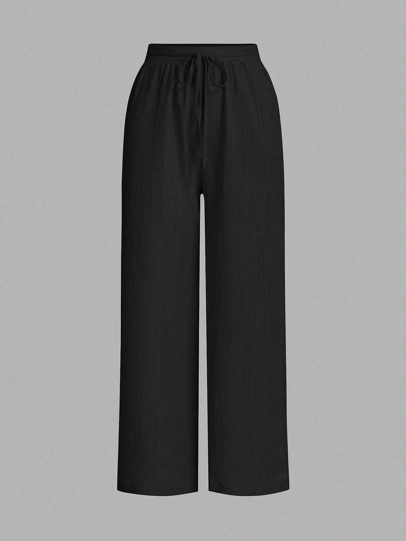 Women’s Solid Color Front Tie Wide Leg Pants – Minimalist High Waist Casual Loose Fit Trousers