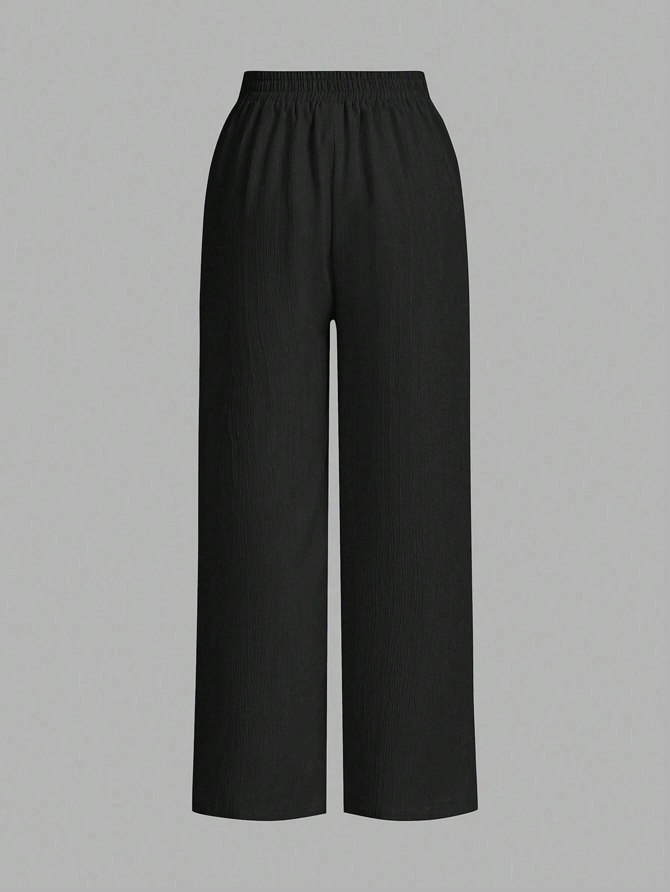 Women’s Solid Color Front Tie Wide Leg Pants – Minimalist High Waist Casual Loose Fit Trousers