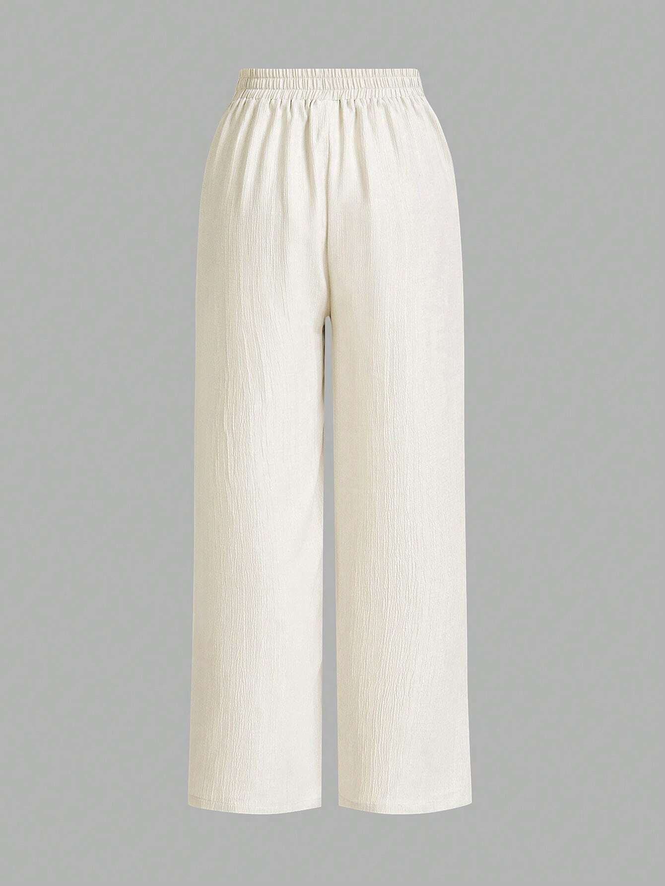 Women’s Solid Color Front Tie Wide Leg Pants – Minimalist High Waist Casual Loose Fit Trousers