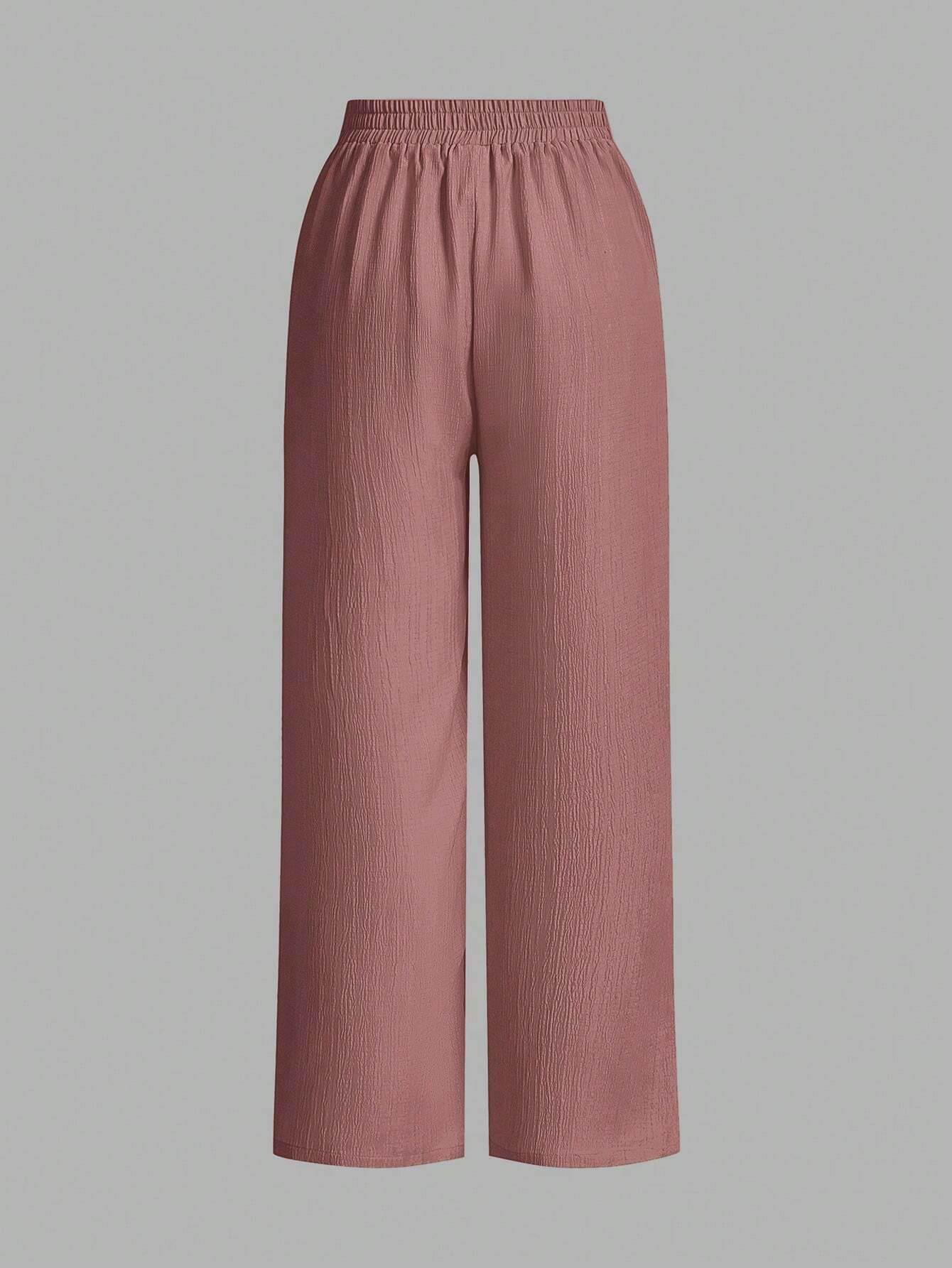 Women’s Solid Color Front Tie Wide Leg Pants – Minimalist High Waist Casual Loose Fit Trousers
