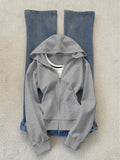 Women’s Solid Color Hooded Zip-Up Jacket – Casual Lightweight Hoodie Jacket for Everyday Wear