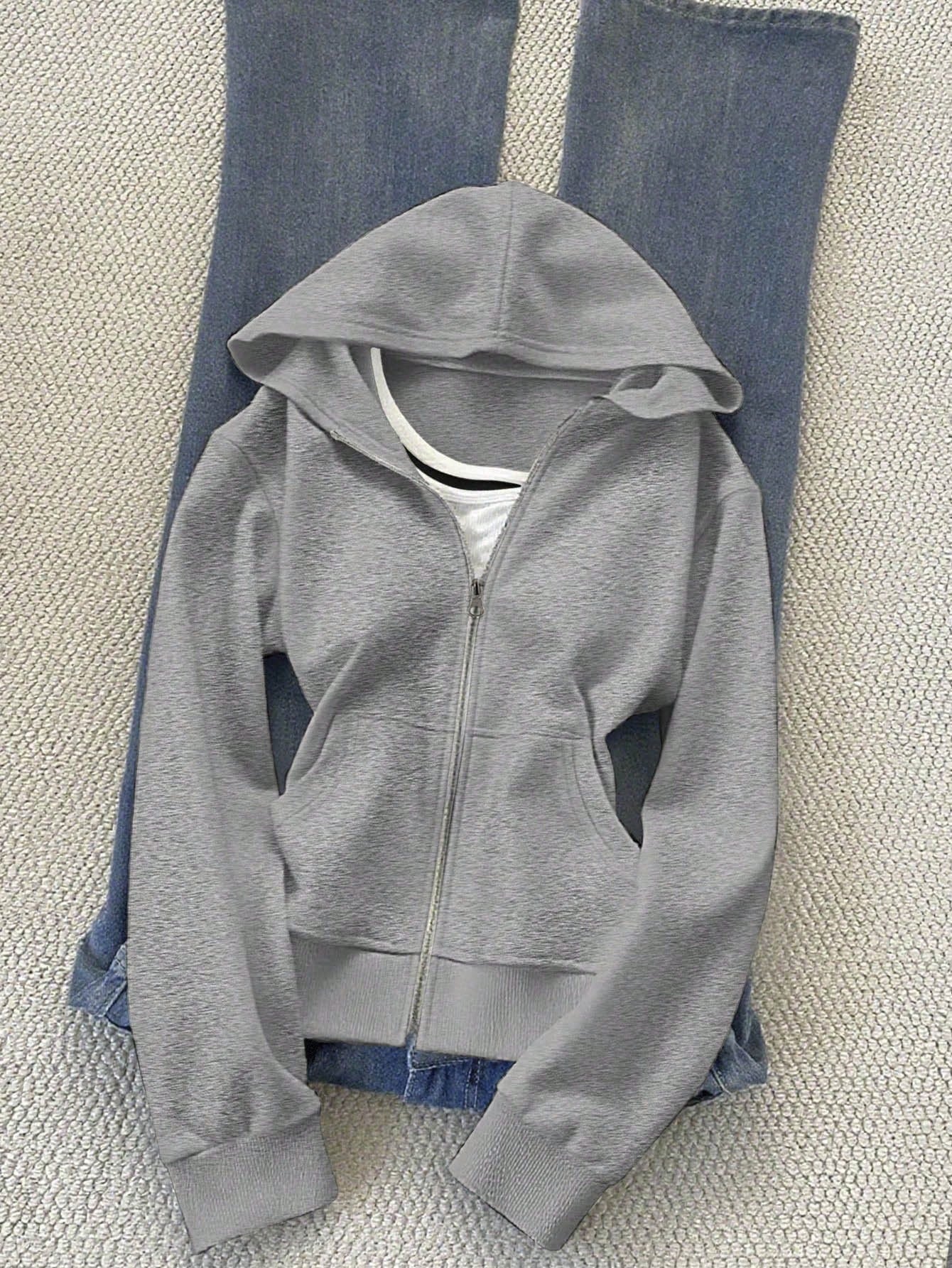 Women’s Solid Color Hooded Zip-Up Jacket – Casual Lightweight Hoodie Jacket for Everyday Wear