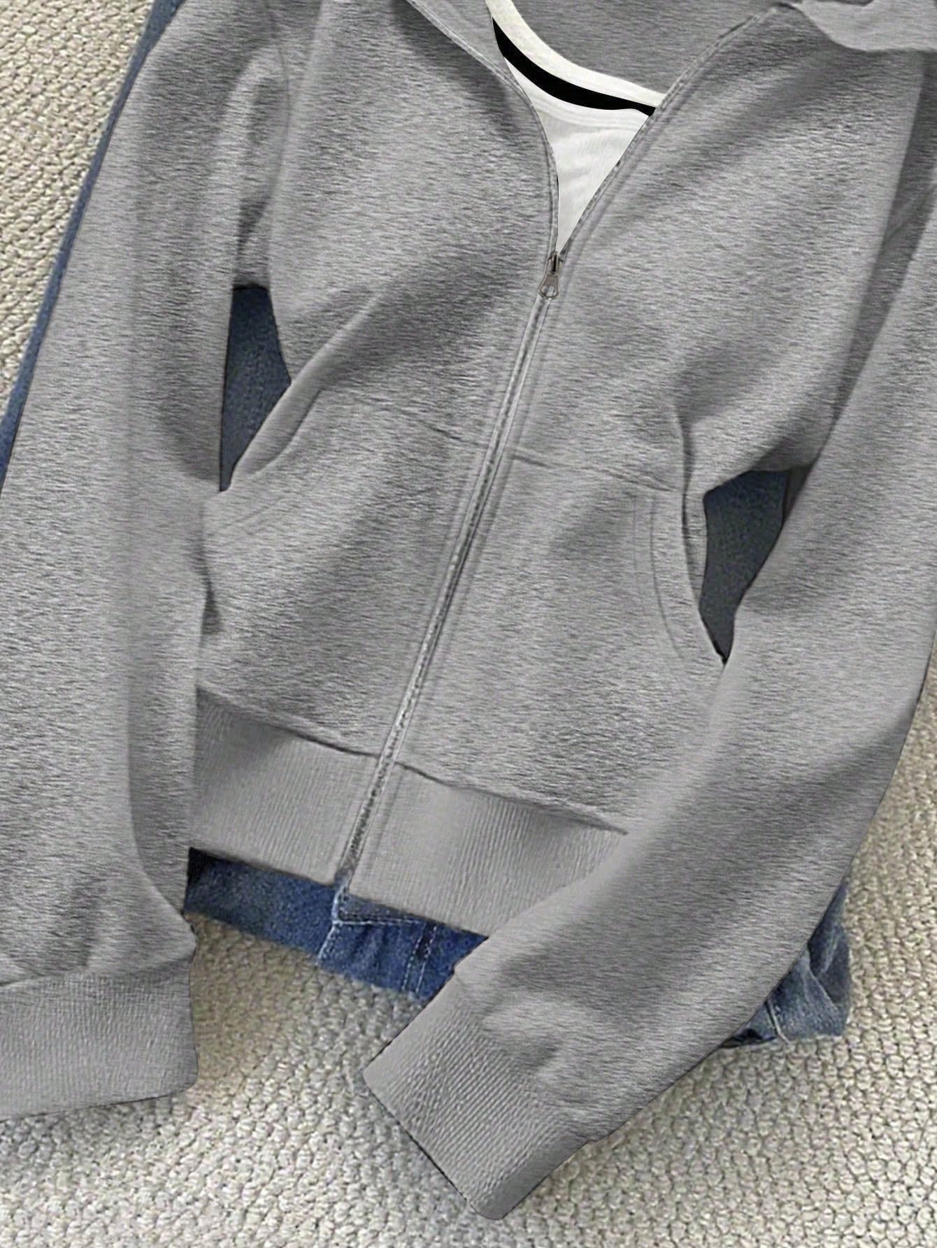 Women’s Solid Color Hooded Zip-Up Jacket – Casual Lightweight Hoodie Jacket for Everyday Wear