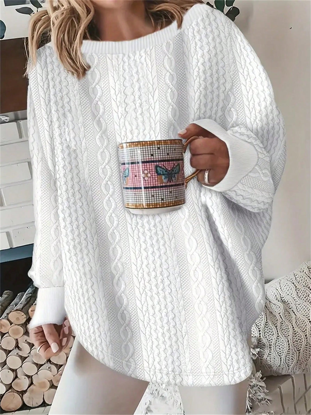 Women’s Scoop Neck Sweatshirt – Solid Color Loose Fit Long Sleeve Casual Pullover