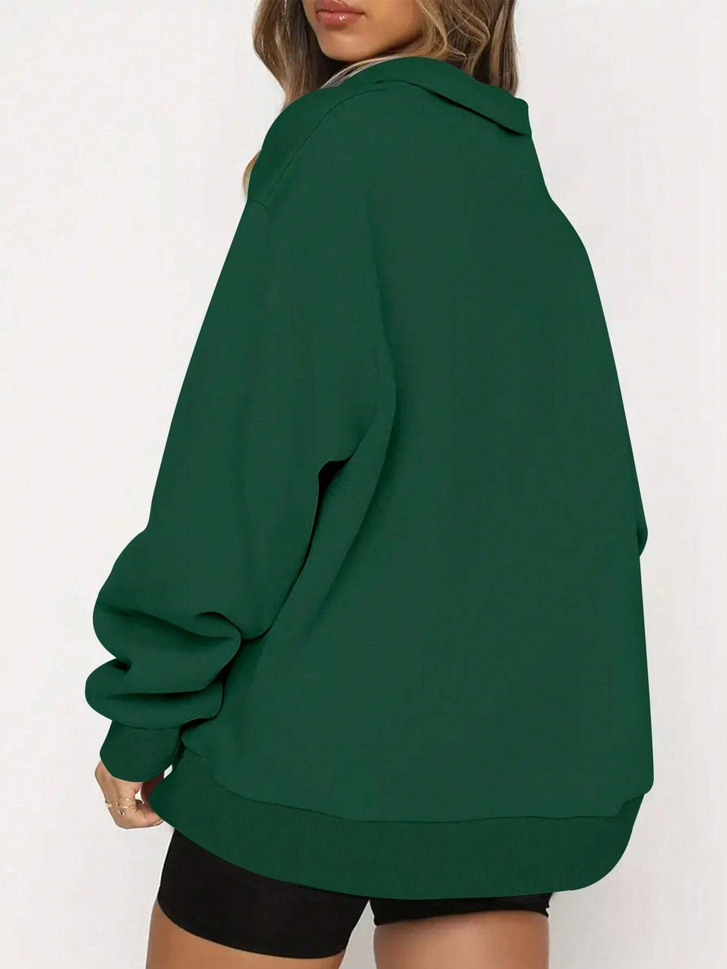 Women’s Solid Color Half-Zip Sweatshirt – Long Sleeve Loose Fit Casual Pullover for Autumn & Winter