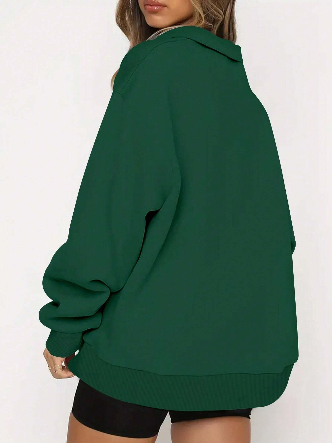 Women’s Solid Color Half-Zip Sweatshirt – Long Sleeve Loose Fit Casual Pullover for Autumn & Winter