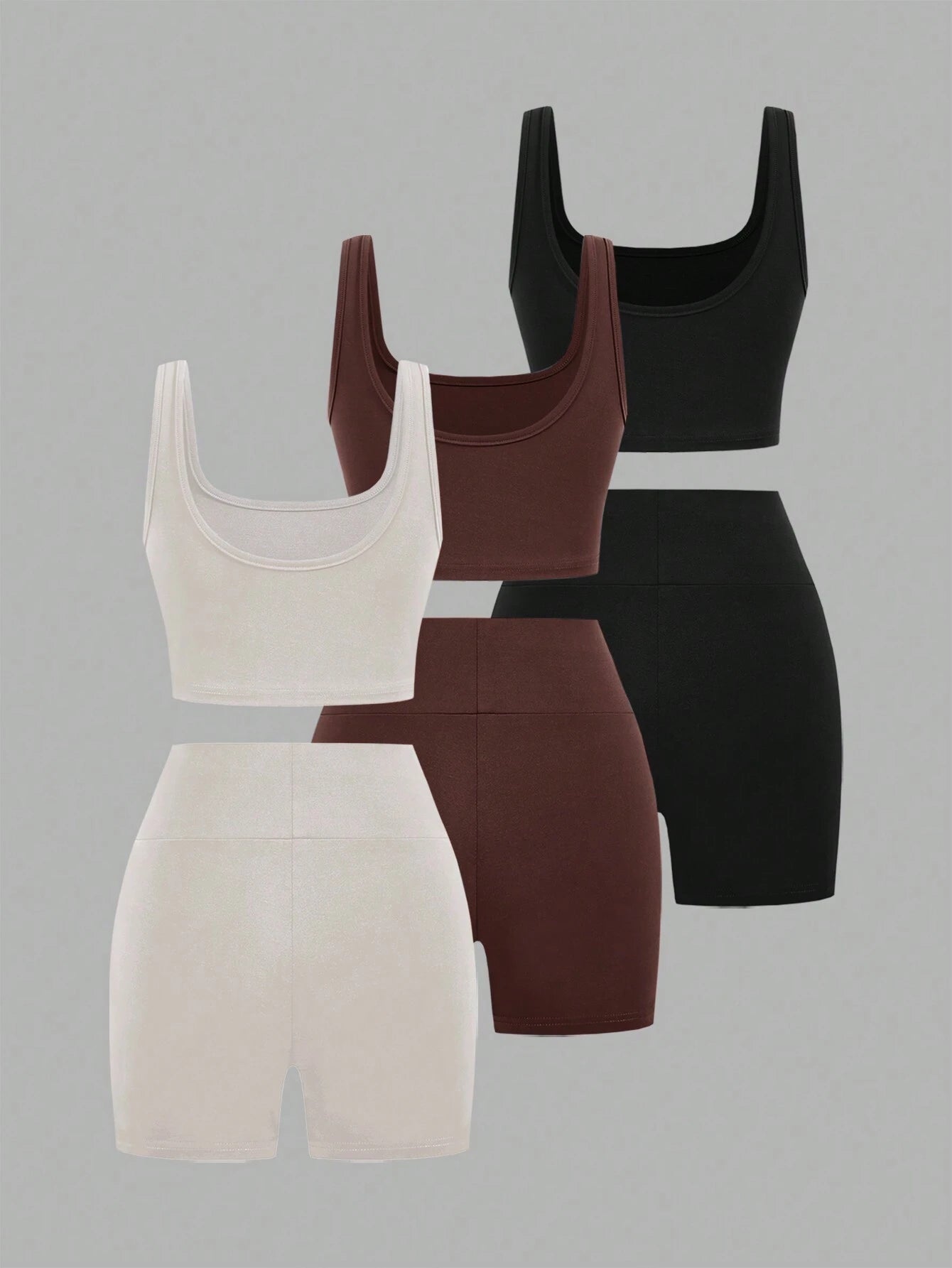 Women’s 3-Piece Sports Set – Round Neck Vest, Shorts & Matching Activewear Outfit
