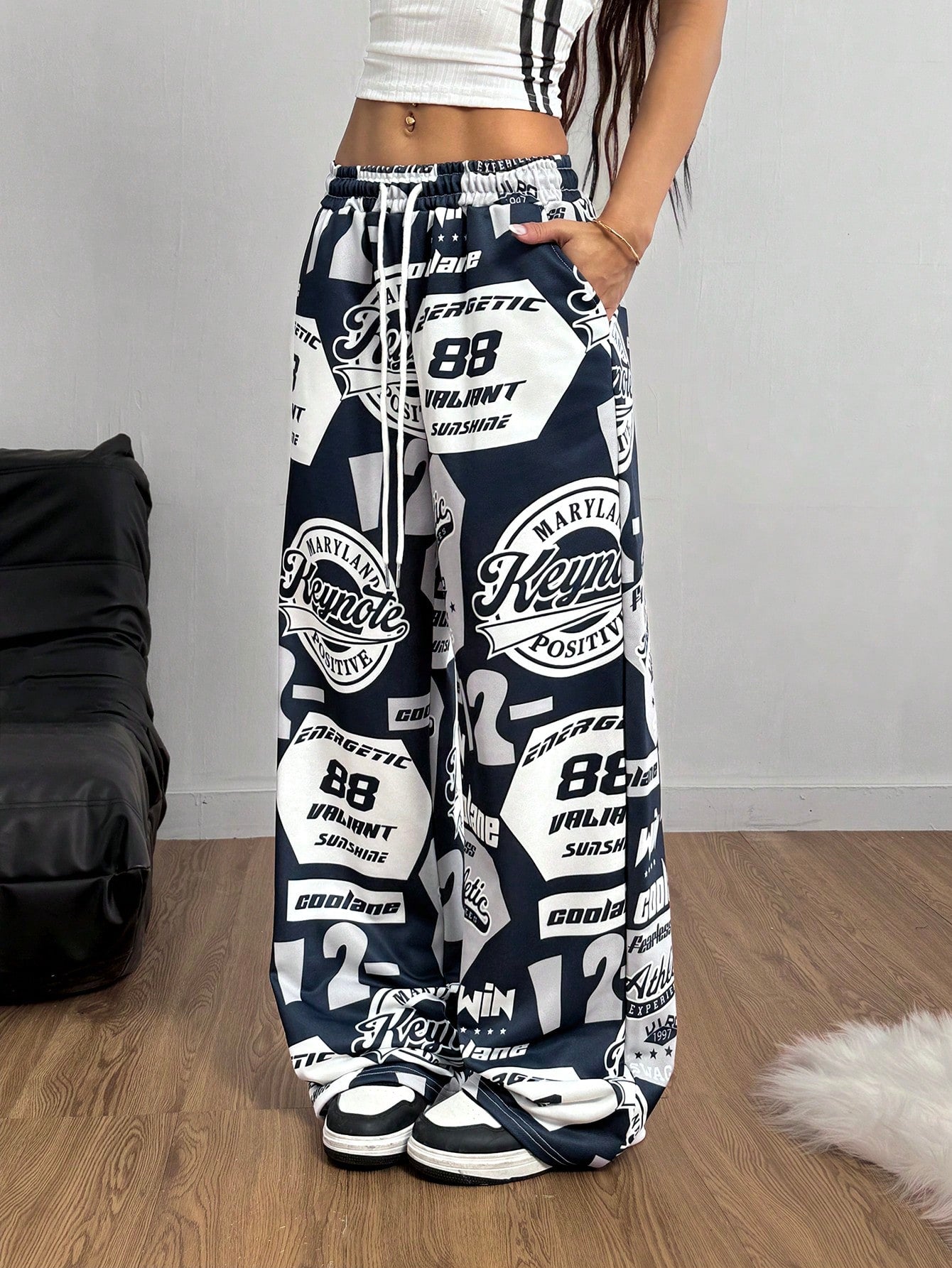 Women’s Color-Block Soccer Sweatpants – Hip Hop Number Print Casual Spring/Summer Jogger Pants
