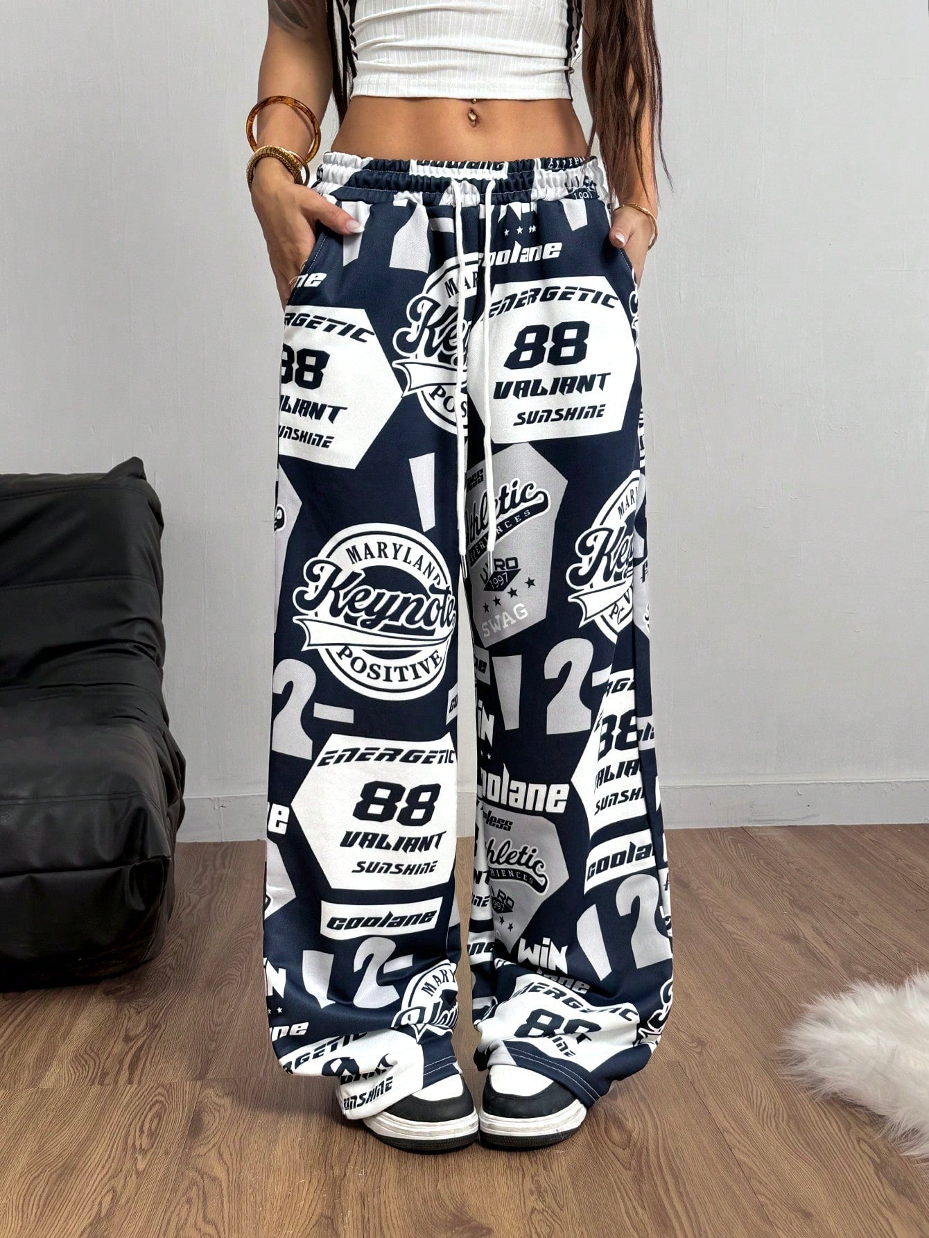 Women’s Color-Block Soccer Sweatpants – Hip Hop Number Print Casual Spring/Summer Jogger Pants
