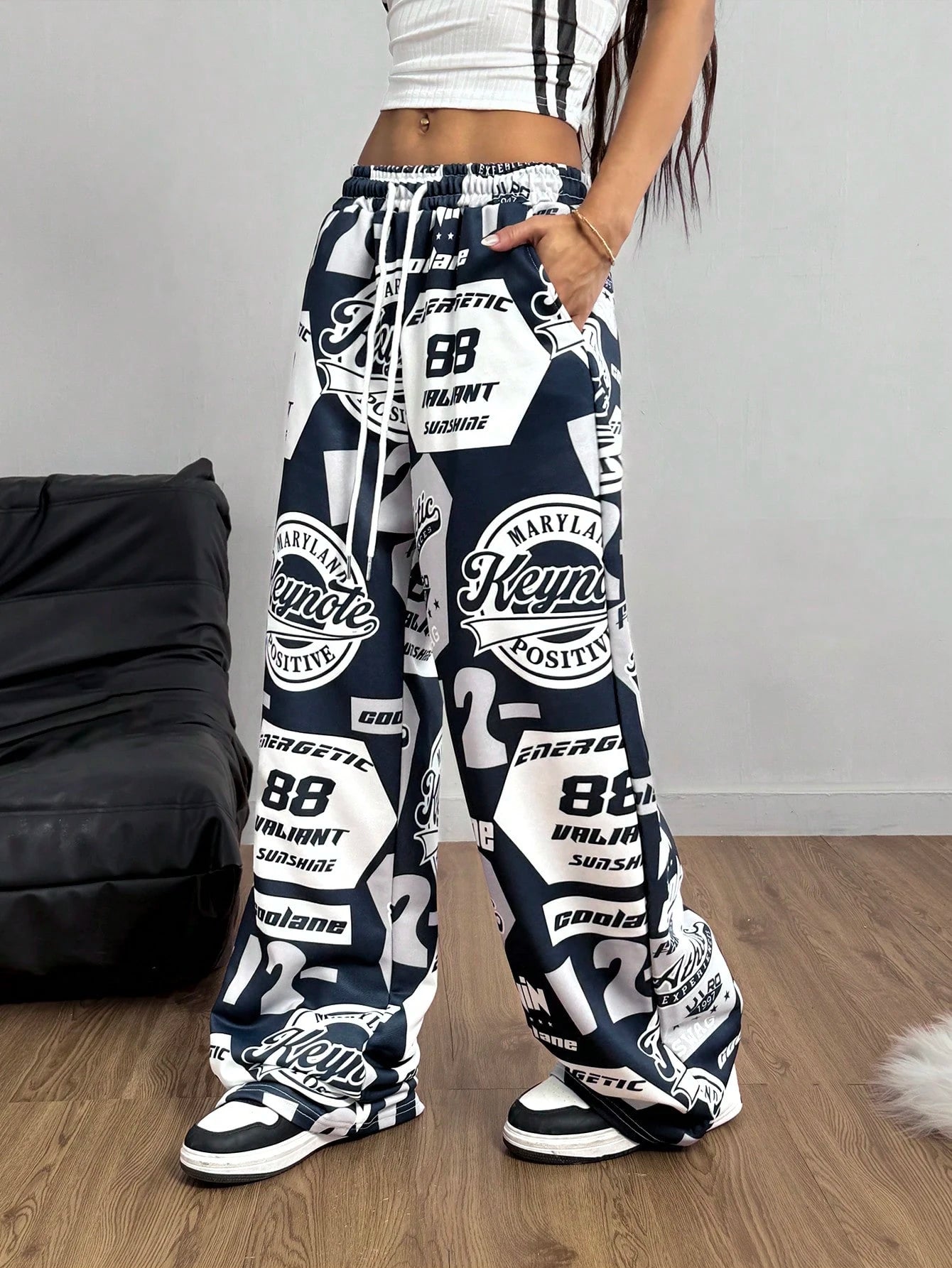 Women’s Color-Block Soccer Sweatpants – Hip Hop Number Print Casual Spring/Summer Jogger Pants
