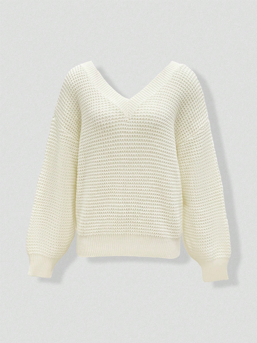 Women’s V-Neck Waffle Knit Sweater – Off Shoulder Long Sleeve Pullover Casual Top