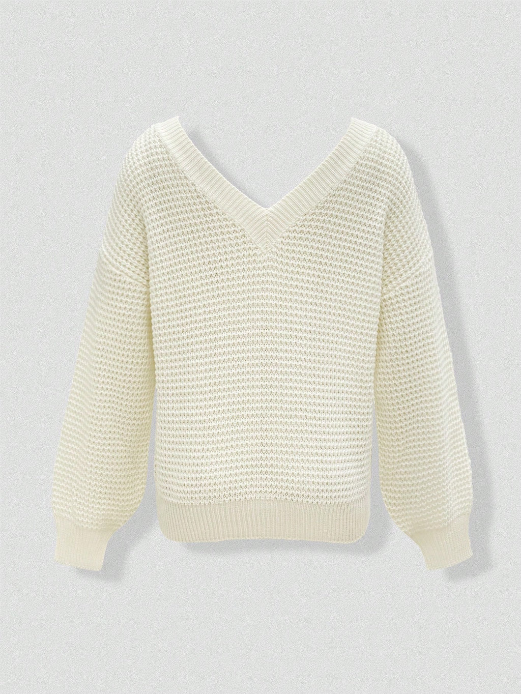 Women’s V-Neck Waffle Knit Sweater – Off Shoulder Long Sleeve Pullover Casual Top