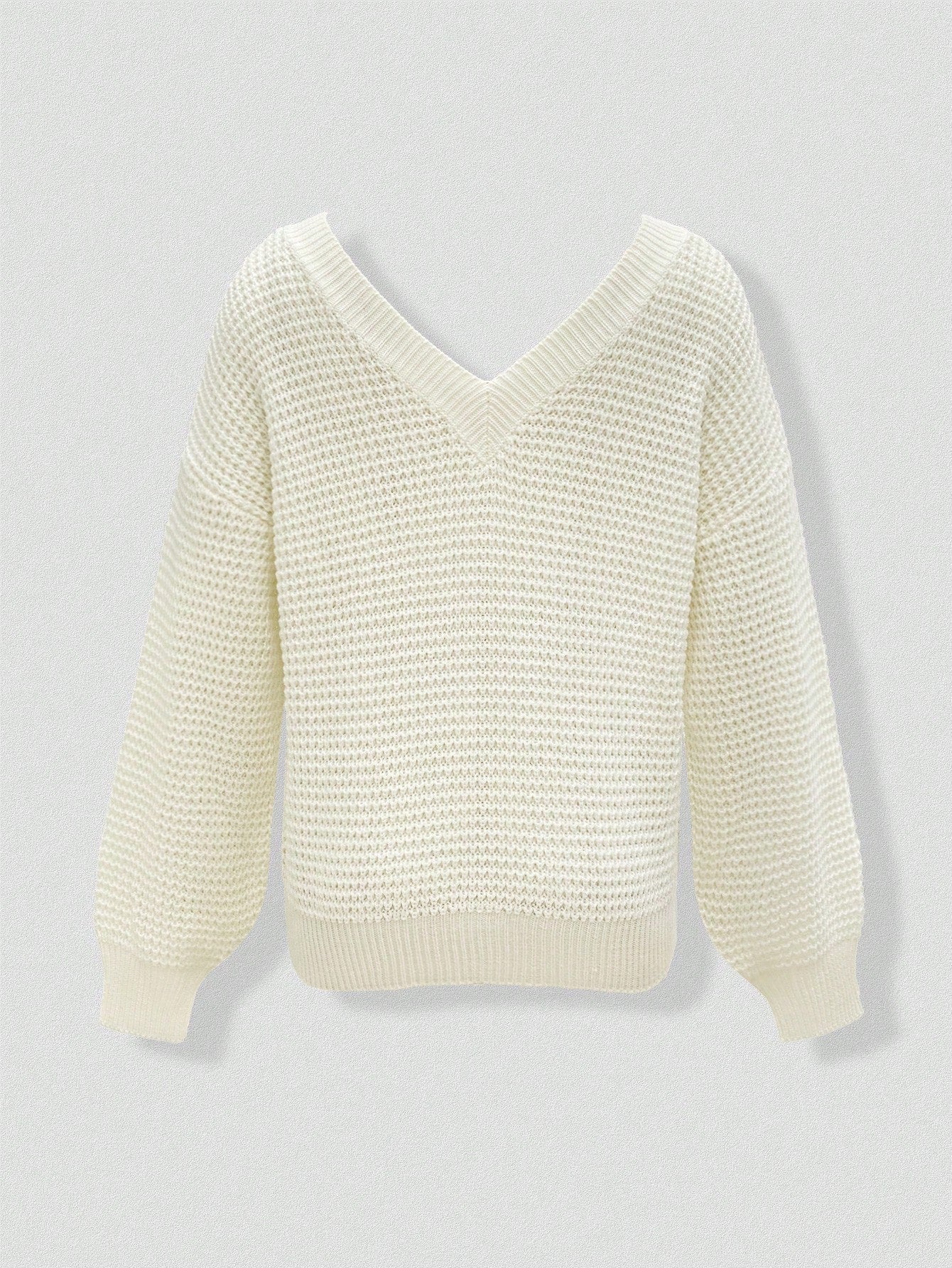 Women’s V-Neck Waffle Knit Sweater – Off Shoulder Long Sleeve Pullover Casual Top